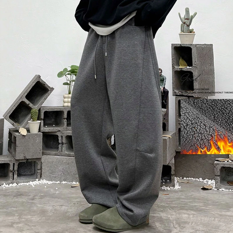 运动裤男棉卫裤大码阔腿宽松直筒休闲长裤子春秋冬工装加肥加绒厚