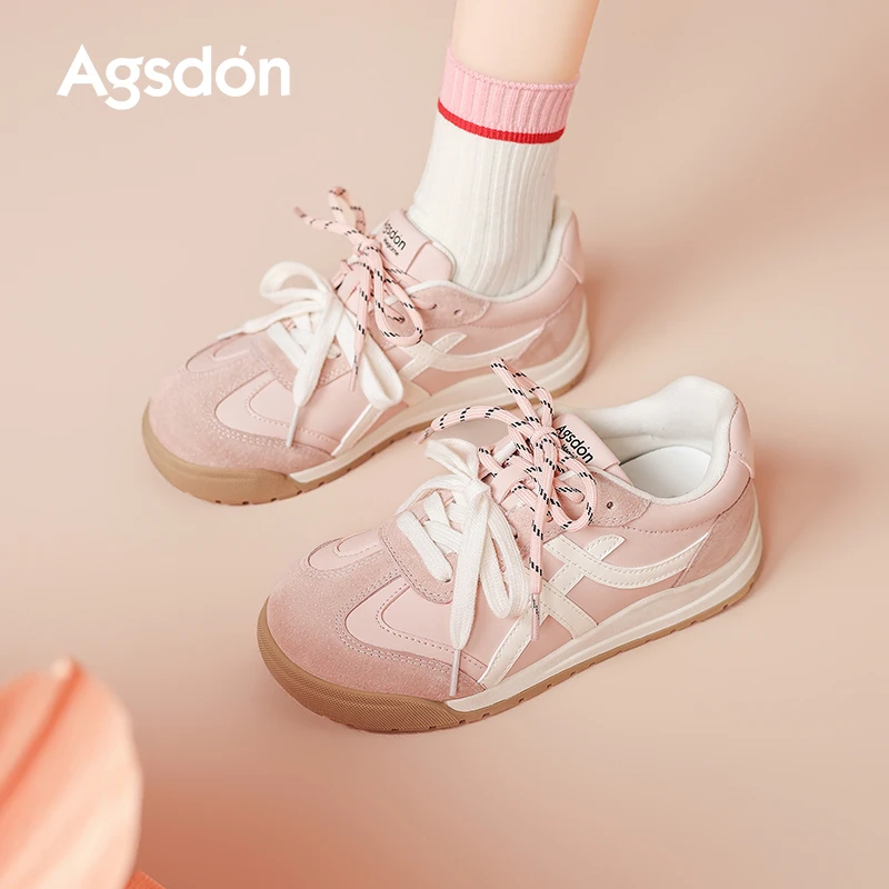 奥古狮登粉色芭蕾德训鞋女2025新款秋季百搭厚底休闲板鞋运动鞋子