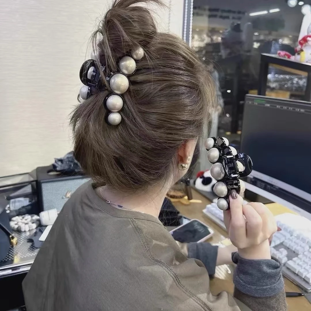 大珍珠抓夹气质鲨鱼夹法式大号发夹优雅百搭头饰发夹