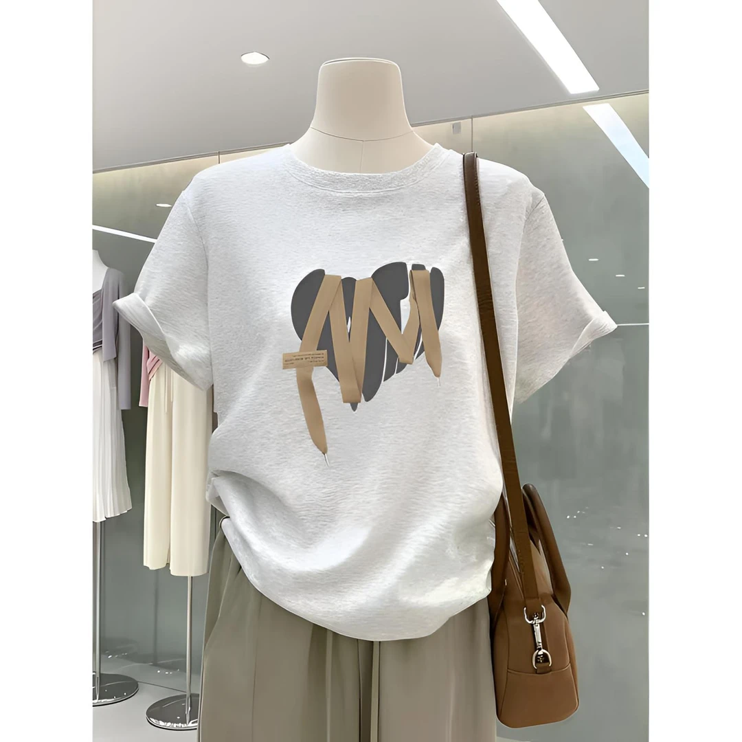 短袖正肩t恤女夏季2025新款韩版宽松百搭设计感爆款洋气正肩上衣