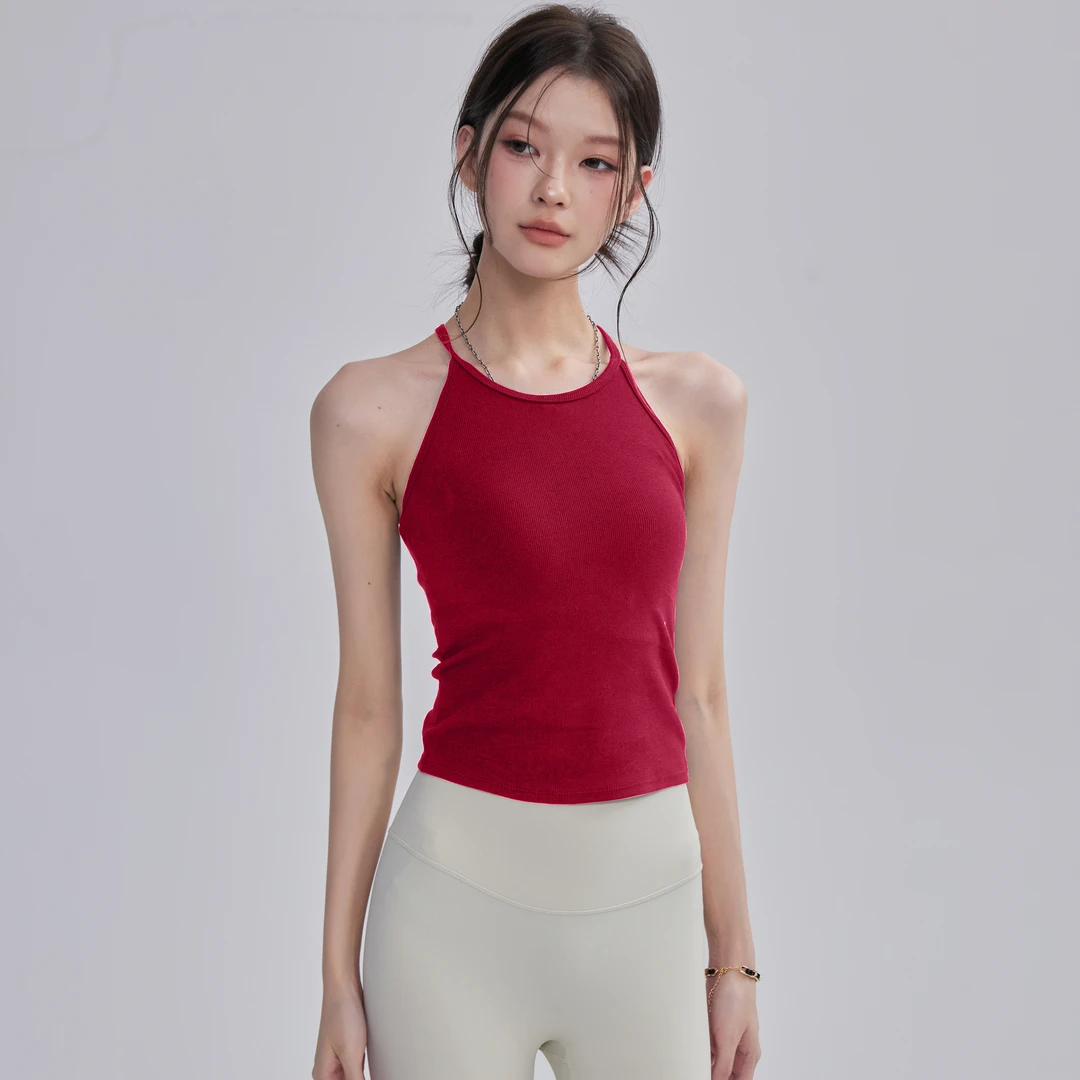 云端贝壳一体式瑜伽背心女夏季外穿透气无袖健身上衣普拉提美背