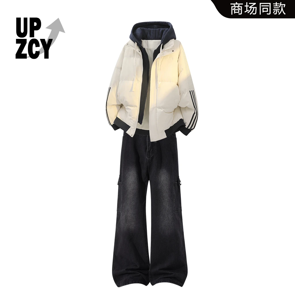 UPZCY美式潮流痞帅棉衣冬季男装新款棉服时尚阔腿垂坠感牛仔裤男