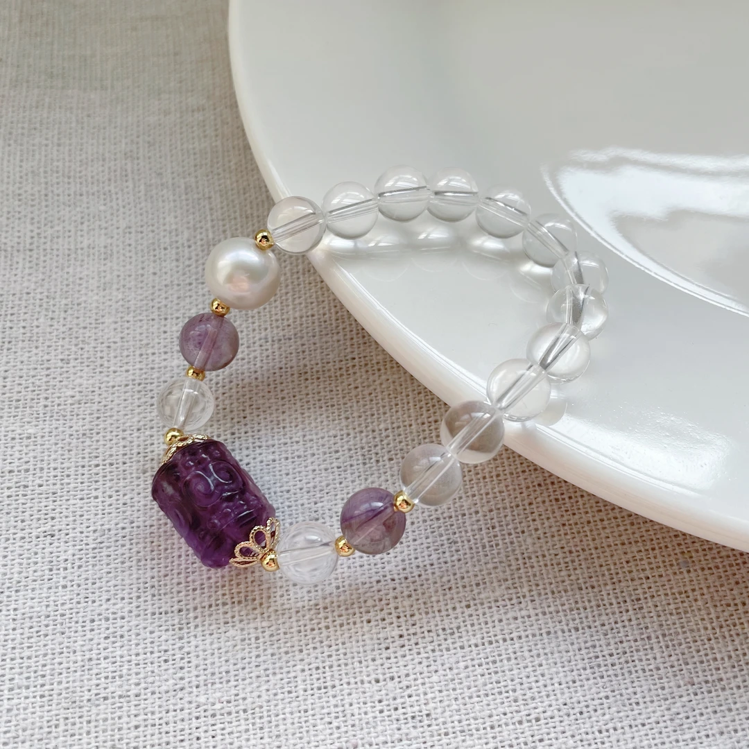 珍氏珠宝天然淡水珍珠手链女款 新中式紫色优雅水晶手饰（北月歌）