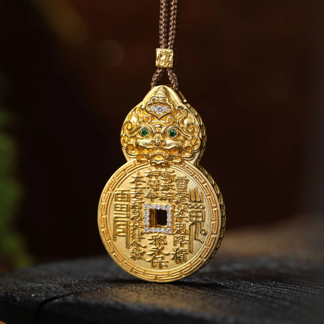 【嘉一珠宝】三元天禄貔貅金龙入梦钱财库原创足金重工豪镶葫芦吊坠
