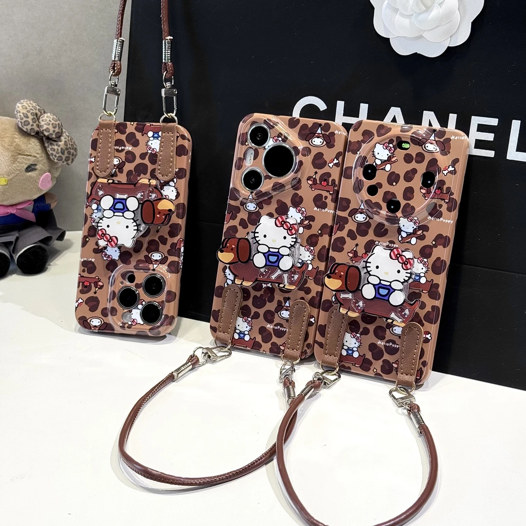 复古棕豹纹腊肠狗KT支架适用苹果17挂绳手机壳华为vivoppo小米15