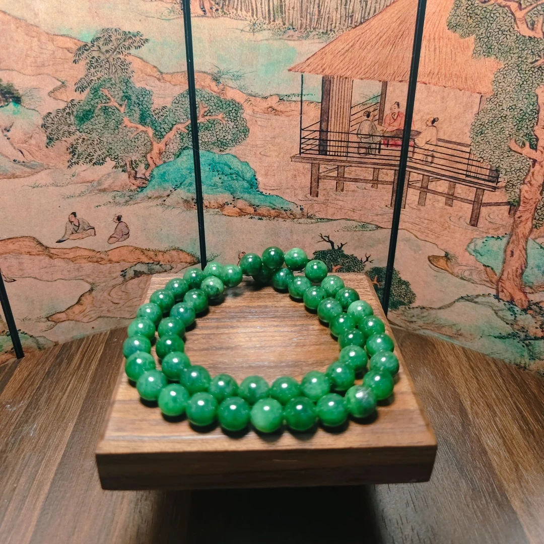 O和田玉碧玉圆珠项链1251