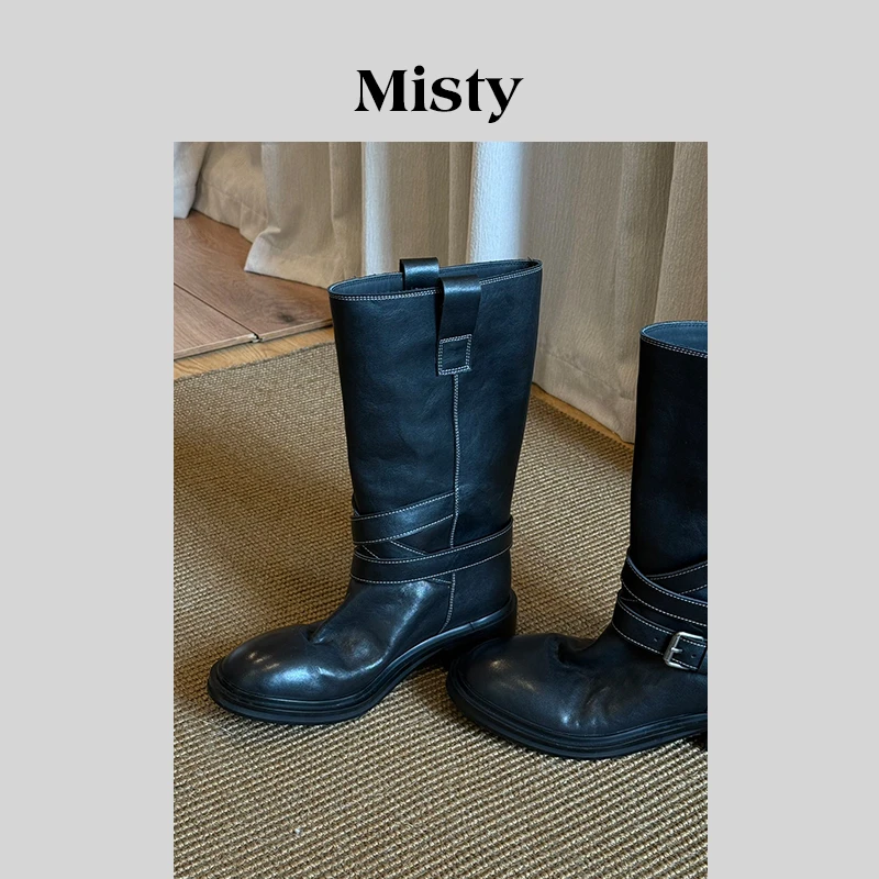 Misty雾屿女鞋|34-40|4cm|2025秋季爆款粗跟百搭水洗亮面时装靴