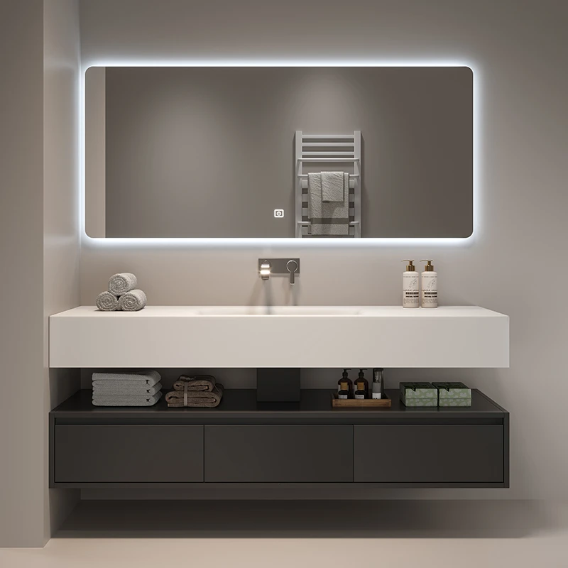 【工厂直发】定制酒店风岩板无缝陶瓷盆浴室柜组合简约卫生间洗漱台