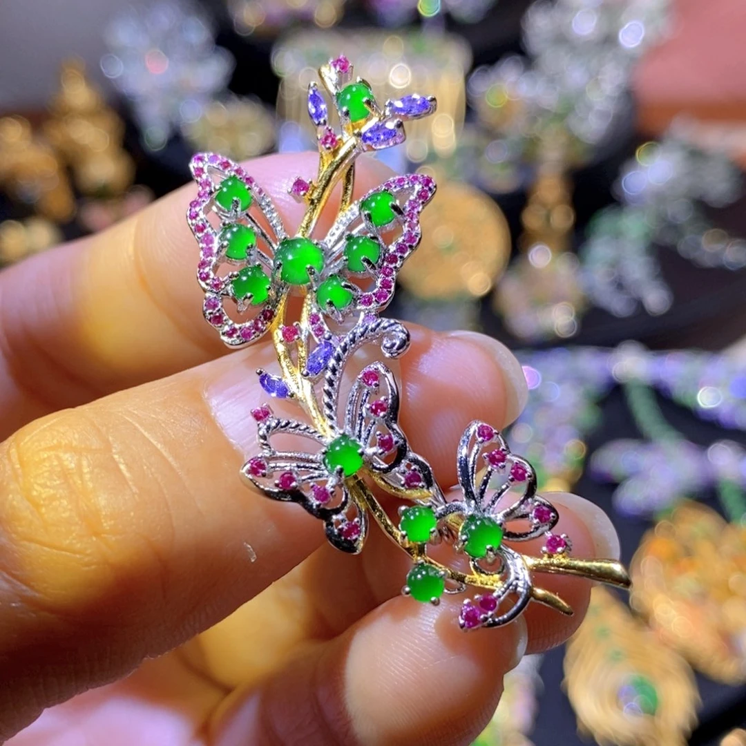 吊坠(不含链)银S925镶嵌翡翠