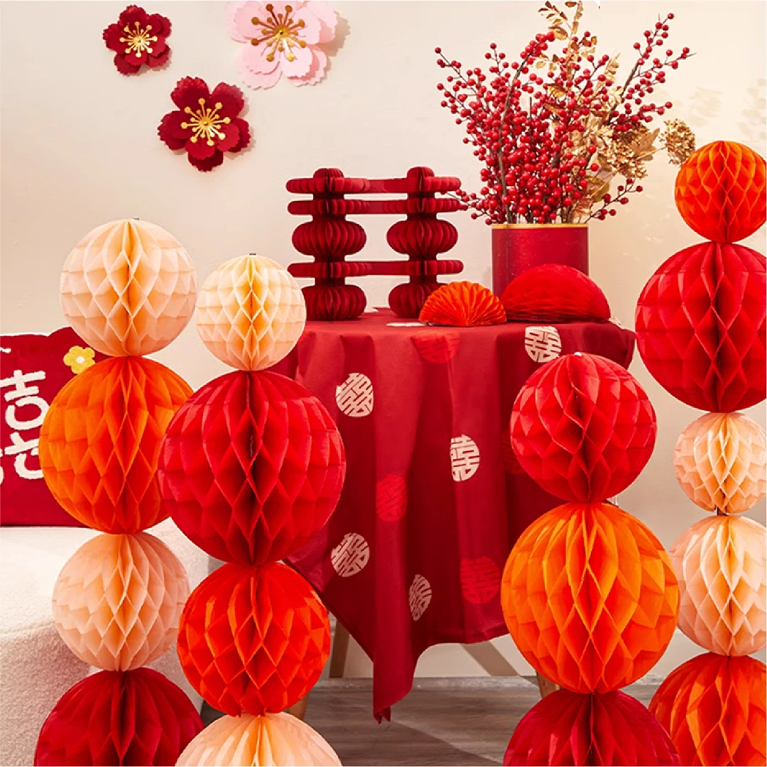 结婚蜂窝球立柱纸灯笼婚房婚礼背景装饰用品拍照道具