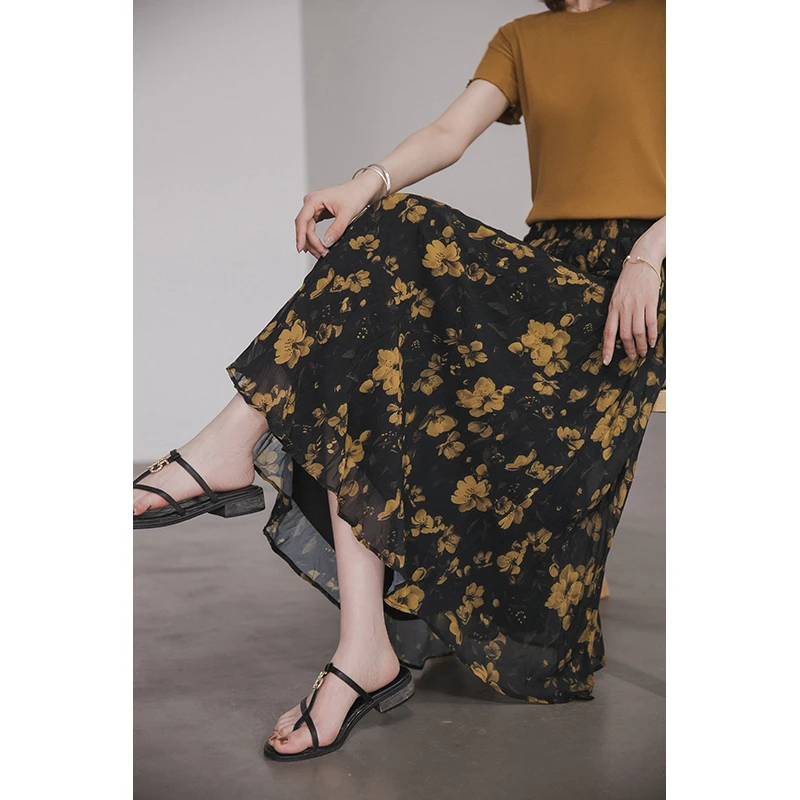 小谷粒杜乐丽半身裙女款2025新款爆款长款印花松紧腰时尚气质裙子
