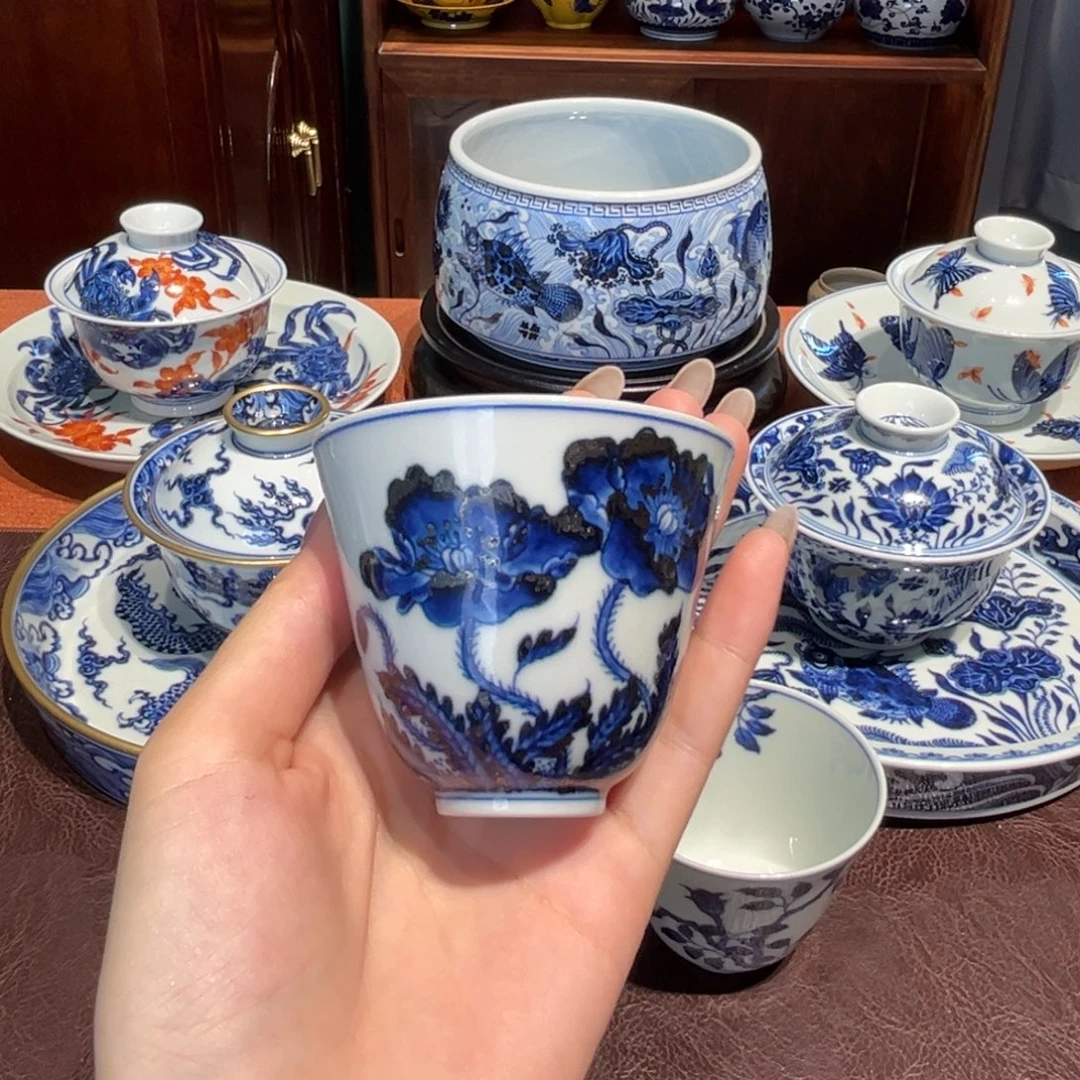 青花雯华堂手绘杯杯