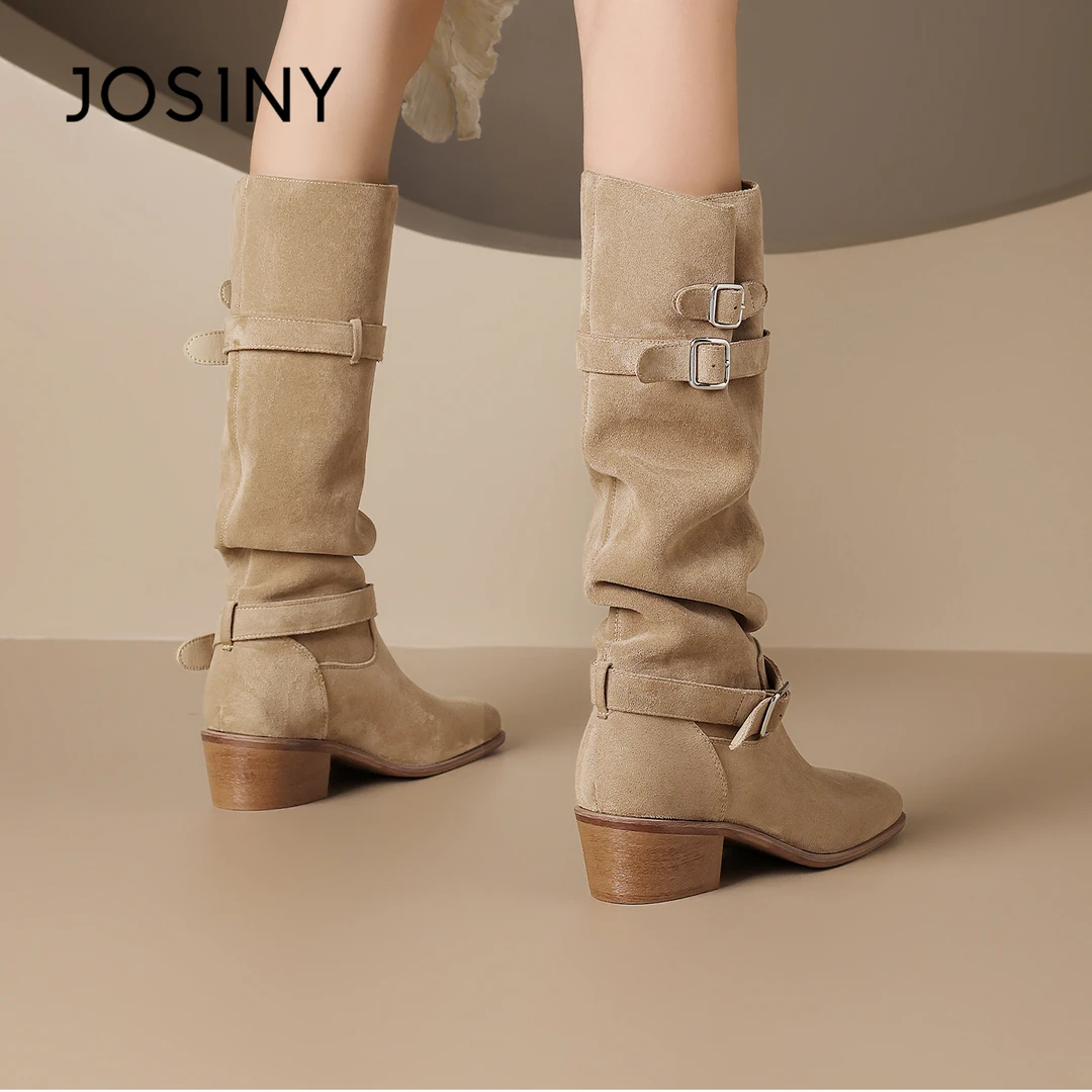 卓诗尼正品长筒靴女2025新款秋冬长靴美拉德复古西部裤管靴骑士靴