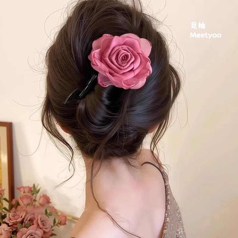 last kiss 干枯玫瑰花朵发夹扭扭夹2025新款高级感后脑勺一字抓夹