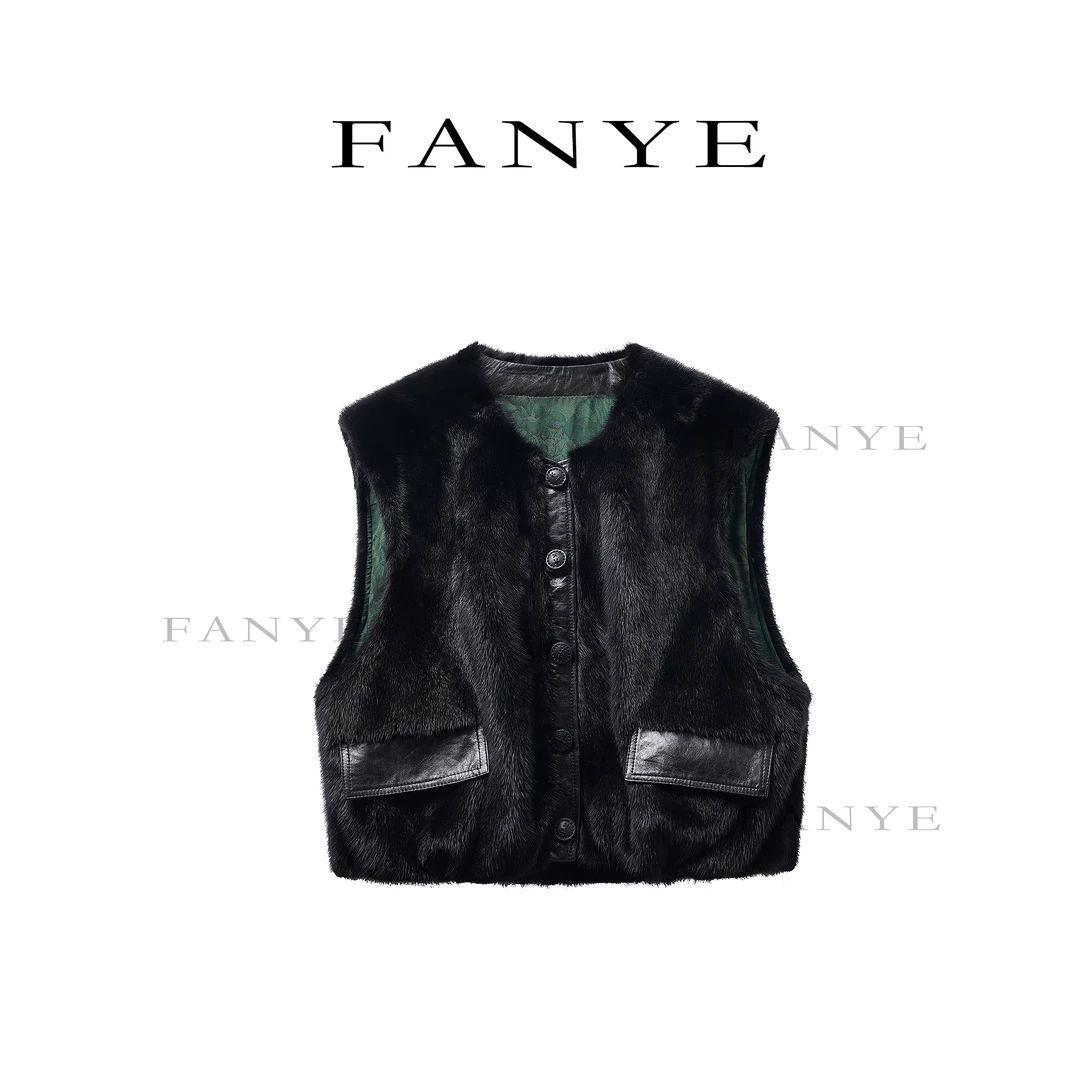 FANYE  2025冬季新款设计感轻奢老钱拼接貂皮马夹86795