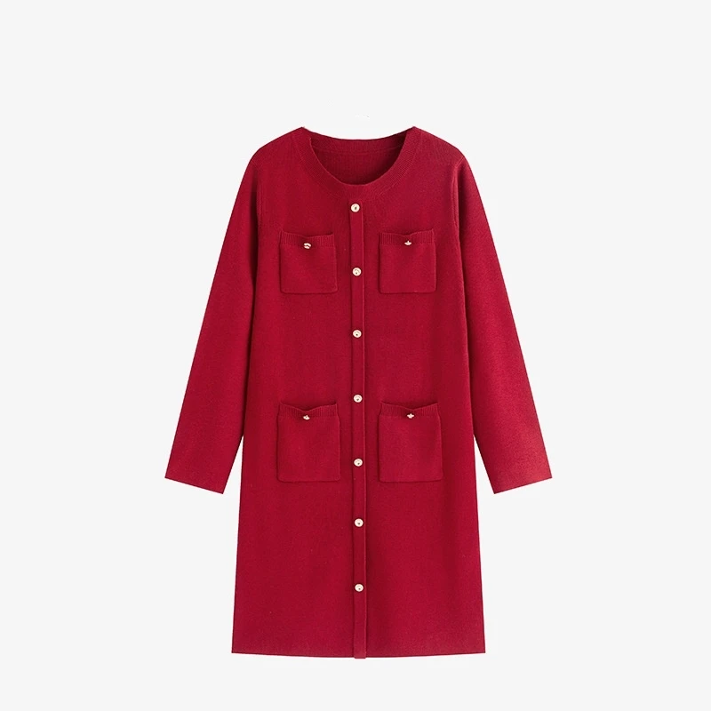 伊馨大码女装气质名媛小香风连衣裙女2025秋冬胖mm宽松针织毛衣裙