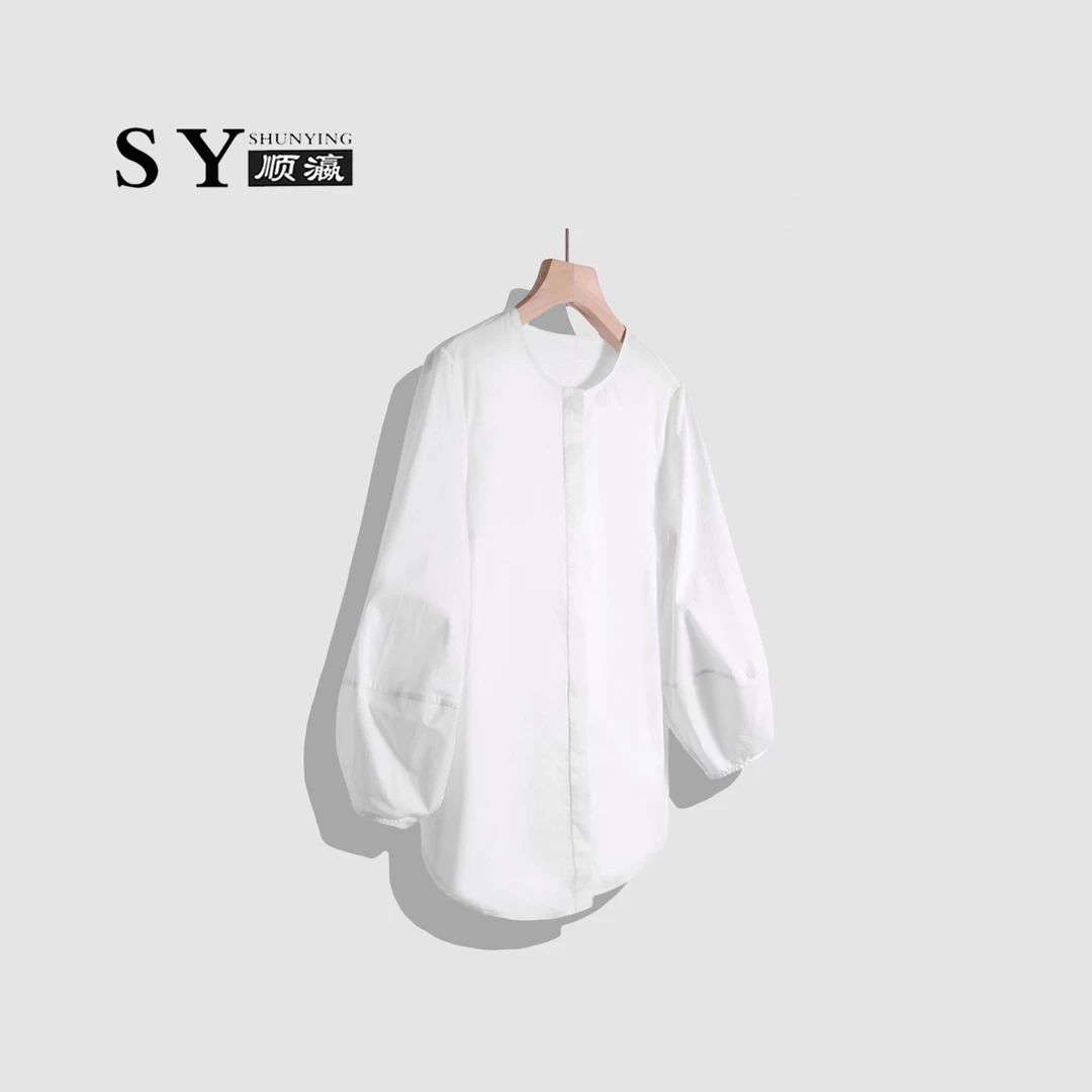 【顺瀛】高级造型立体显瘦白色衬衫女装灯笼袖圆领衬衫SY909D395