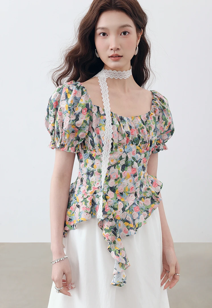 爱客法式夏季碎花蓝莓印花度假风ya25213z008