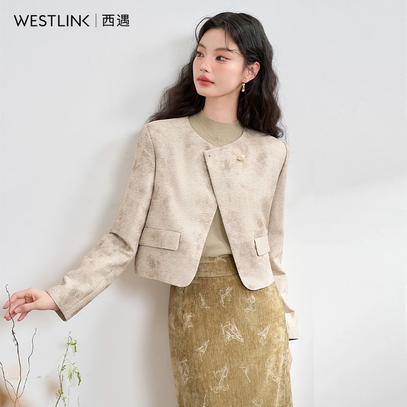 西遇新中式短款外套女2024年秋季新款晕染复古不规则搭片西装开衫