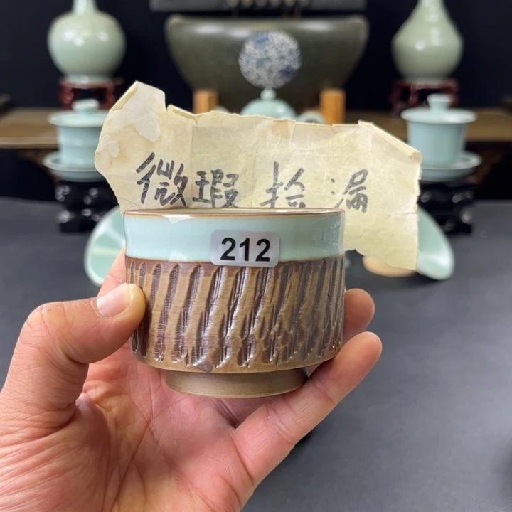 杯天青釉重工扳指杯212号微瑕捡漏
