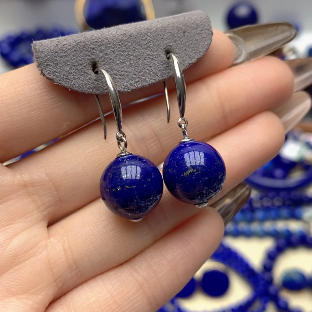 青金石银S925镶嵌耳饰