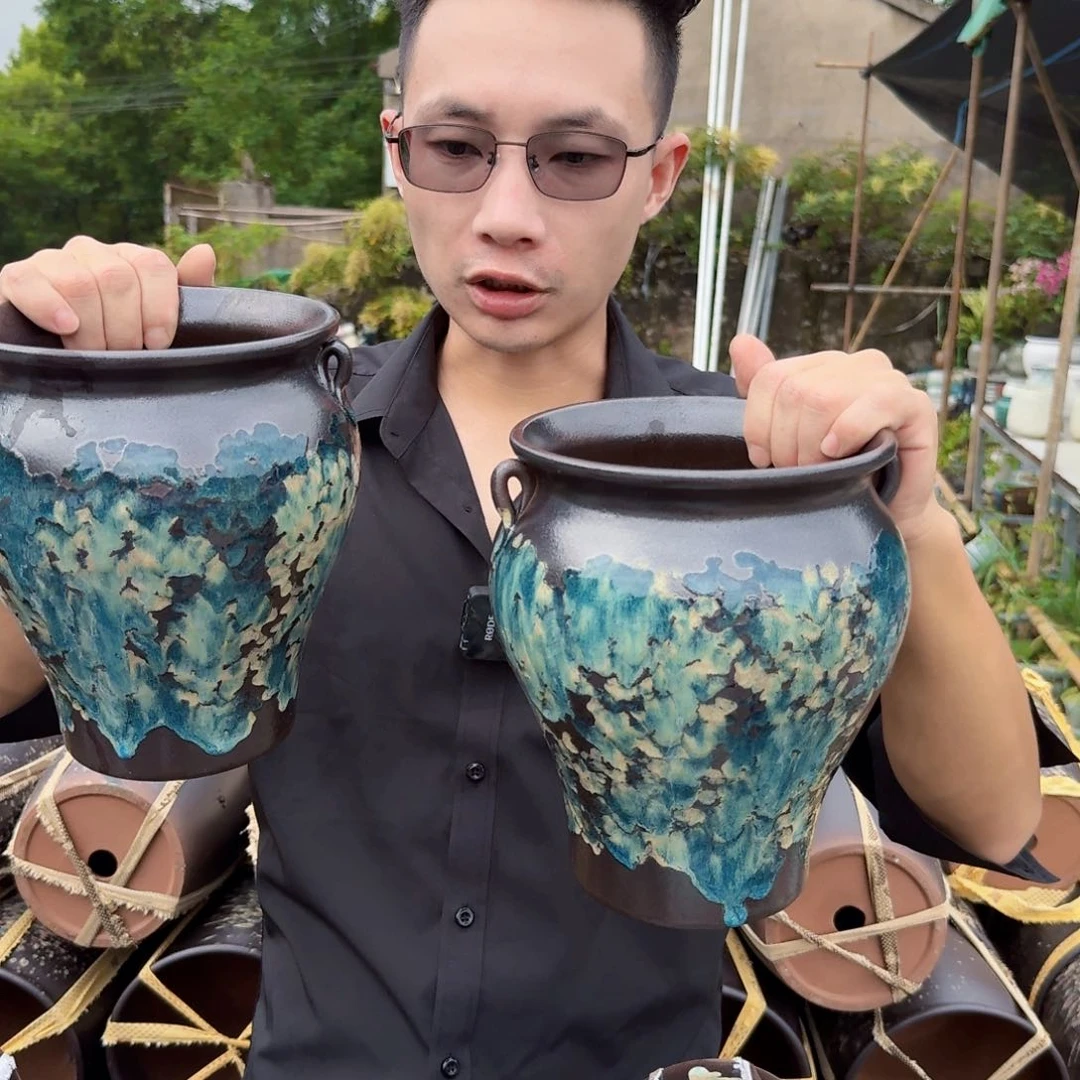紫砂花盆口17高22（两个美人鱼姹寂老胡蓝
