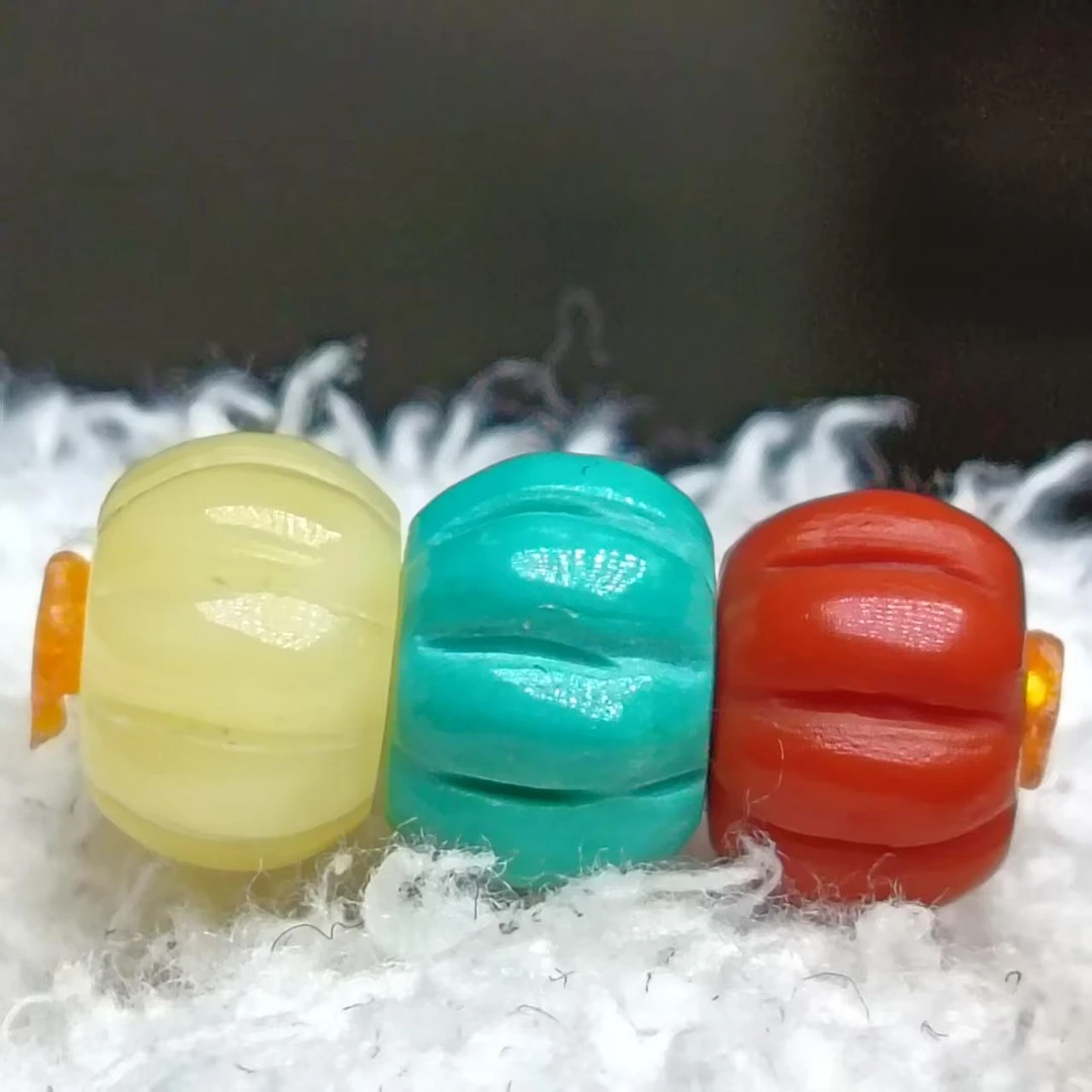 湖北原矿绿松石枣珠瓜珠红绿灯女款时尚百搭星月菩提珠珠老型单圈