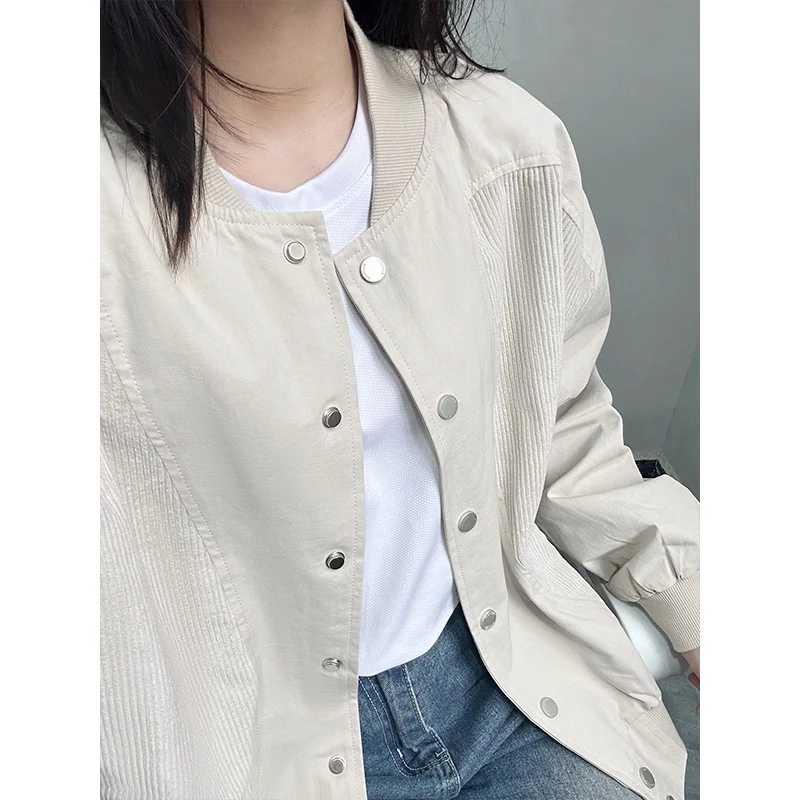 拼接外套美式复古春秋薄款棒球服2025设计感宽松休闲上衣女短外套