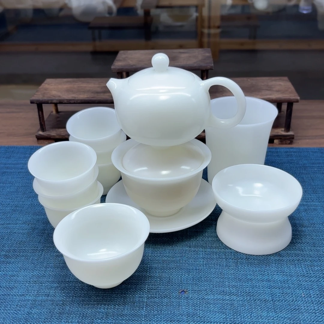 素烧璞玉冰种玉瓷茶具