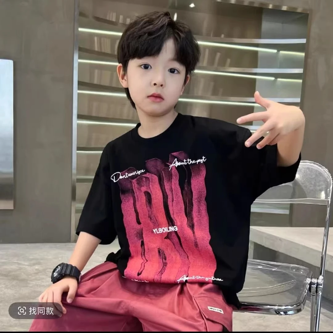 童装男童短袖夏装印花T恤半袖儿童宽松上衣中大童夏季休闲套装