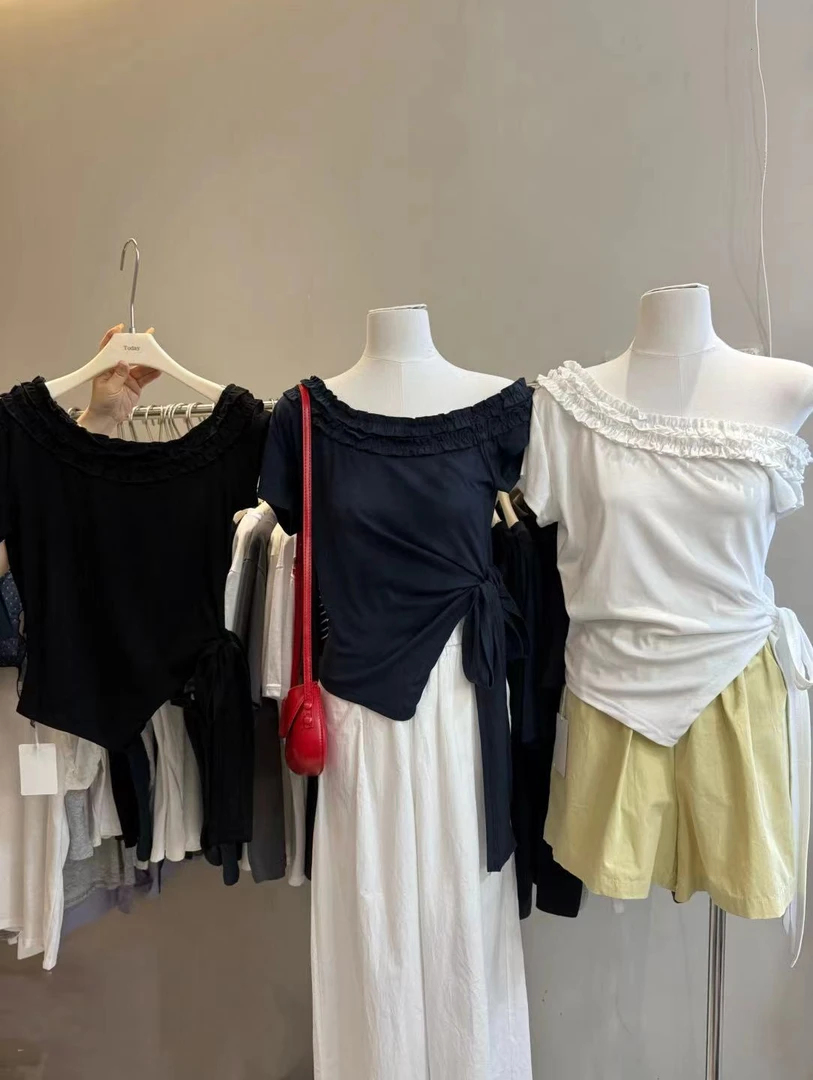 粉丝福利today家绑带T恤荷叶边3818