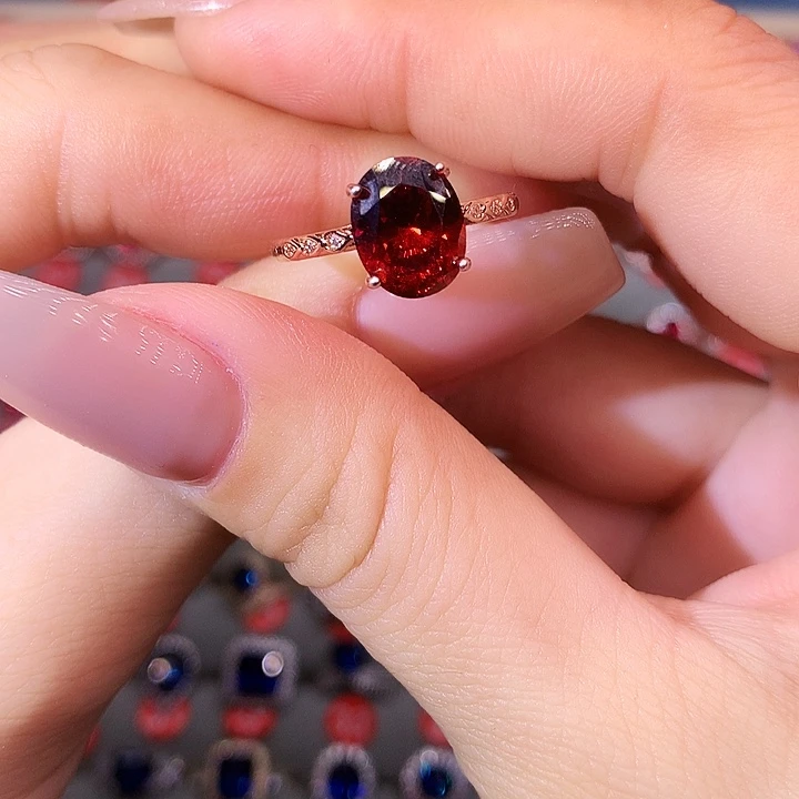 石榴石戒指银S925镶嵌