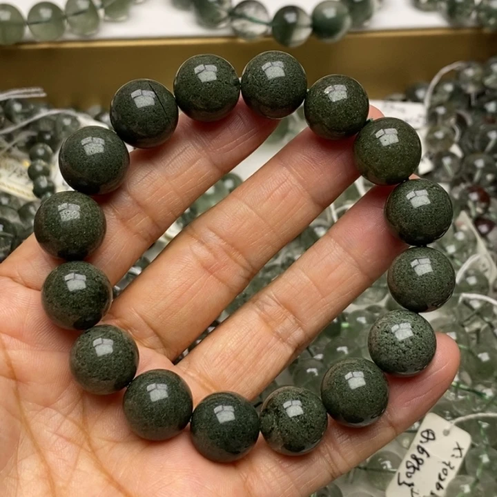 手链水晶未镶嵌天然绿幽灵满绿聚宝盆13+