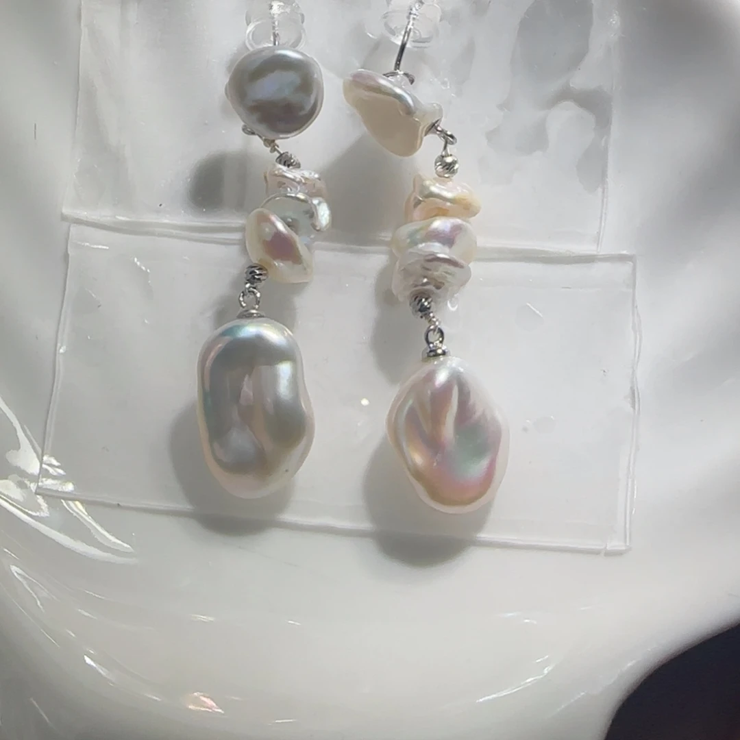 银S925镶嵌淡水珍珠耳饰