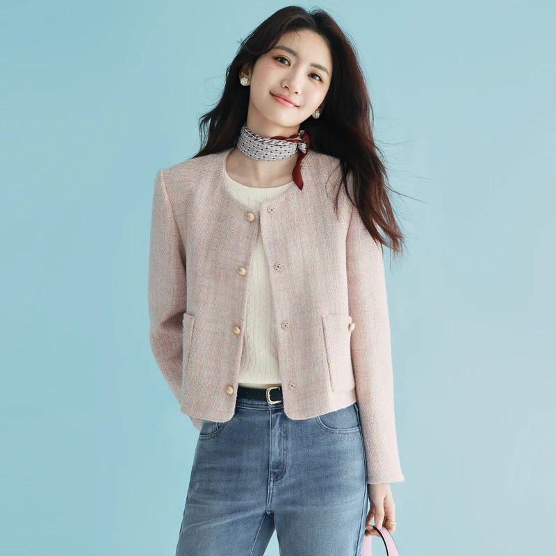 伊芙丽精致粉色小香风外套女高级感气质通勤穿搭外套1E8911281