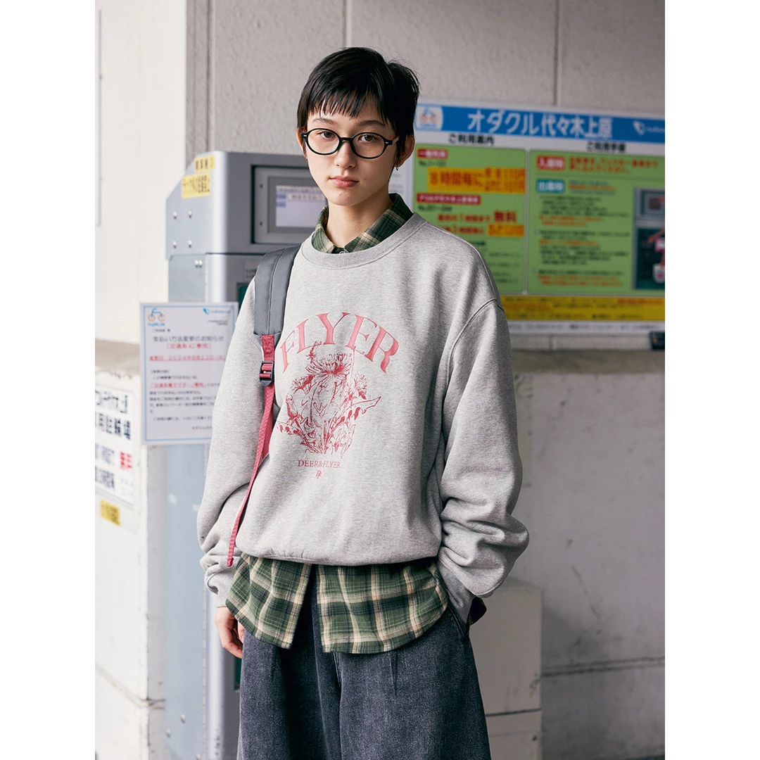 鹿与飞鸟[迷失东京]“FLYER”双色黑科技面料加绒印花卫衣6309
