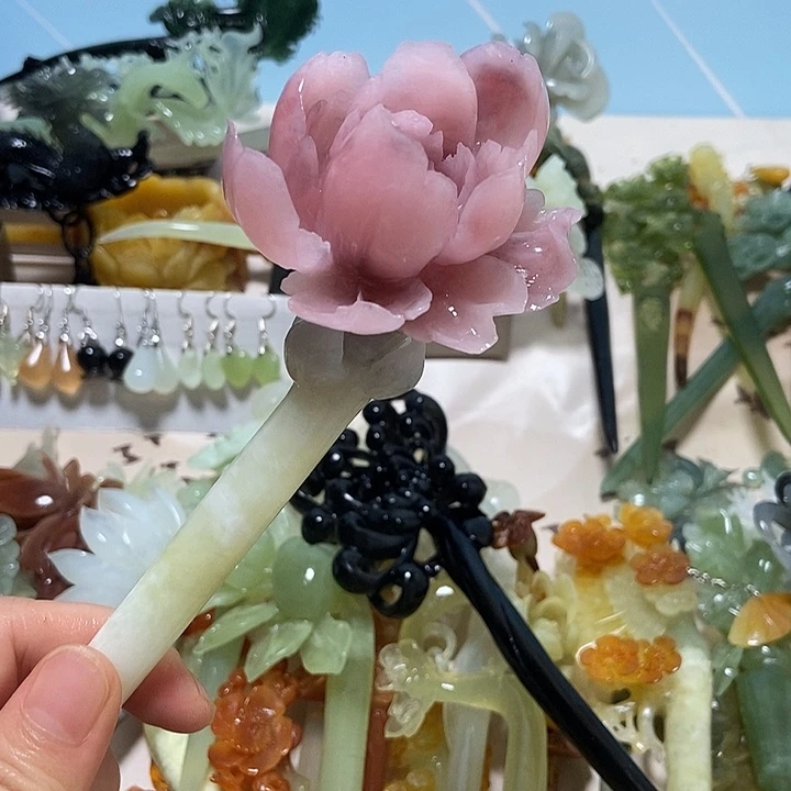 深***水蛇纹石玉合金发簪