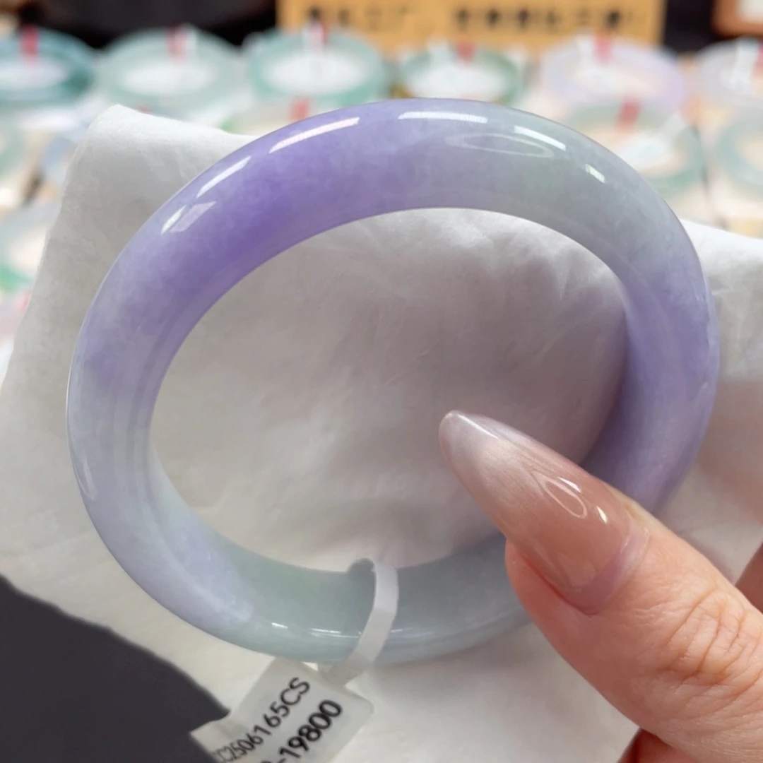 未镶嵌手镯翡翠54.3水润红春紫飘雪花棉40号