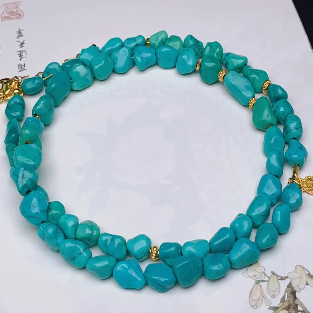 湖北十堰精品原矿绿松石糖豆直径6-7mm重23.36长度42cm