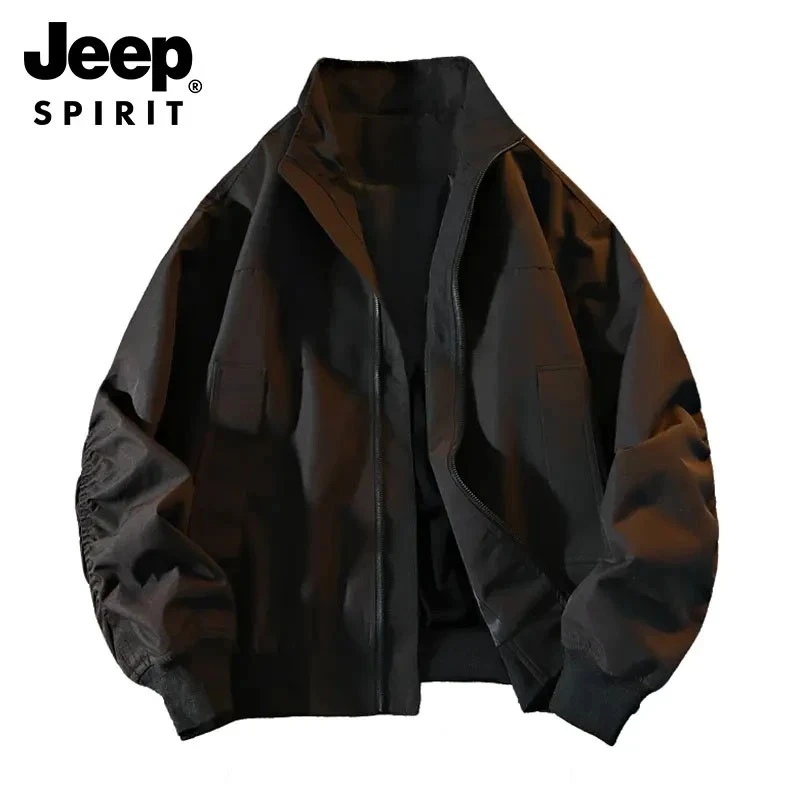 挺括防风教练夹克男士秋季短宽显壮美式立领棒球服百搭休闲