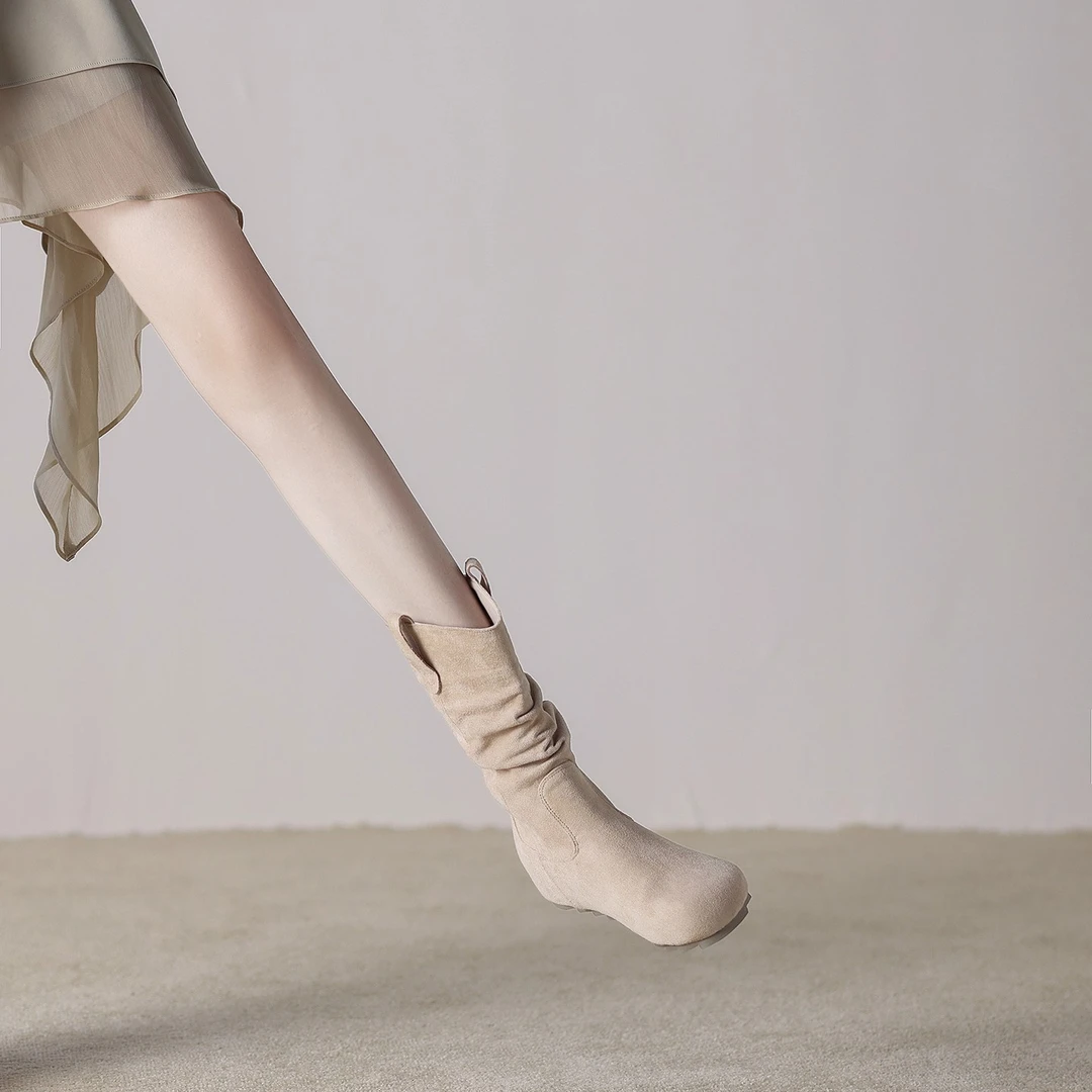 羊皮版内增高秋冬平底短靴女2025秋冬小个子英伦风休闲靴