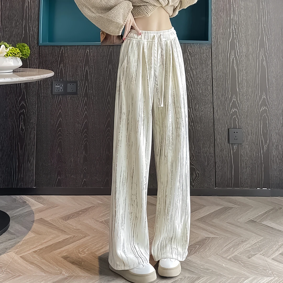 3272-127窄版阔腿裤女春夏薄高腰扎染高腰垂感宽松休闲直筒裤