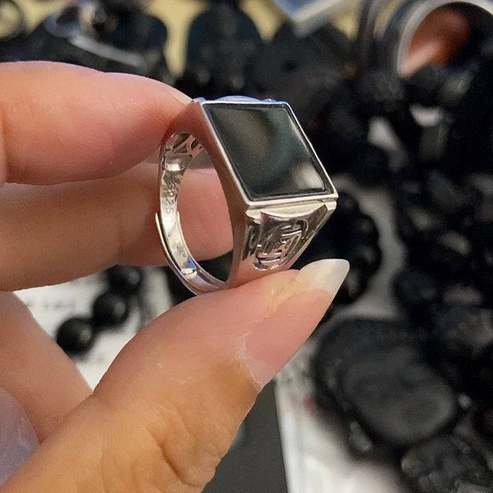 银S925镶嵌戒指翡翠墨翠