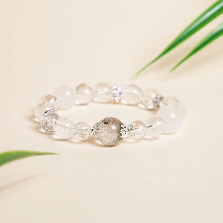 天然冰透白水晶手串清冷少女碎冰冰手手饰幽紫色夜宴宝石