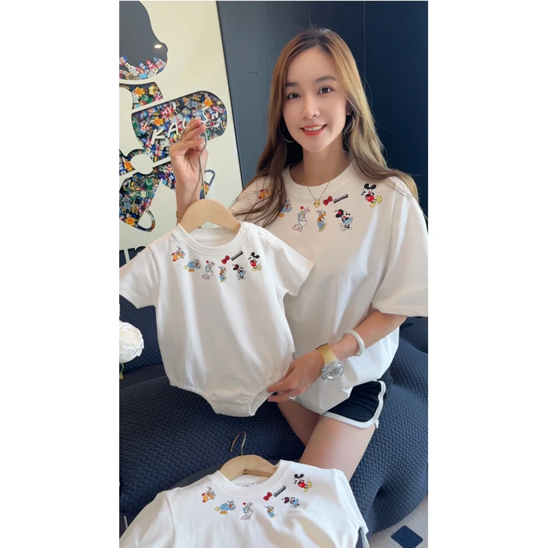 [米奇乐园]纯棉一家三口亲子装T恤婴儿爬服包P衣宽松上衣