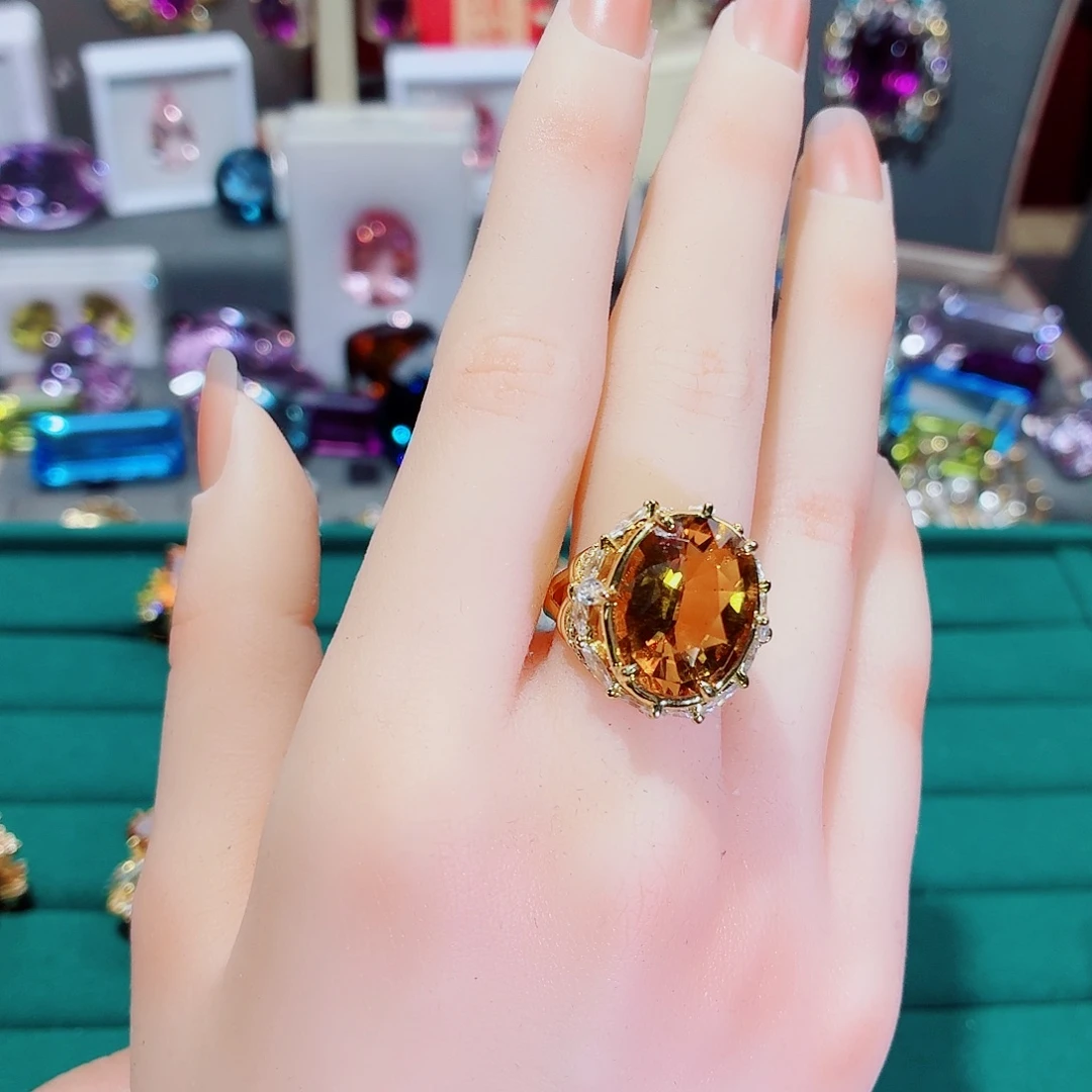 h***e银S925镶嵌戒指黄晶