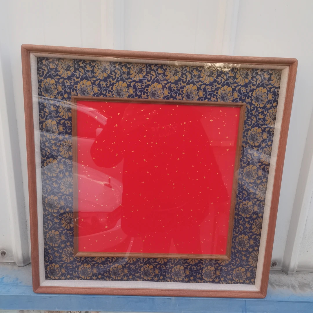 宋锦故宫的记忆景泰蓝金丝皇菊纹68x68乌檀木框中框画框