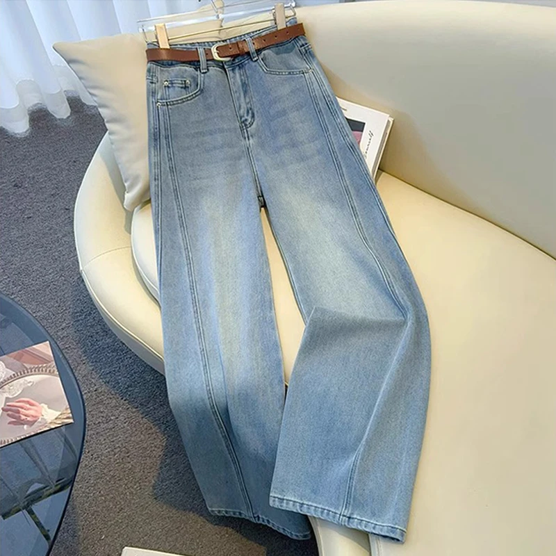 拉夏贝尔阔腿牛仔裤女秋冬2025新款高腰休闲拖地裤宽松显瘦直筒裤