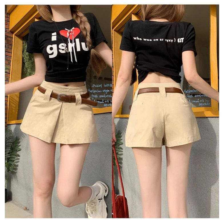 美式卡其色高腰休闲短裤女2025夏季新款显瘦百搭辣妹a字阔腿热裤