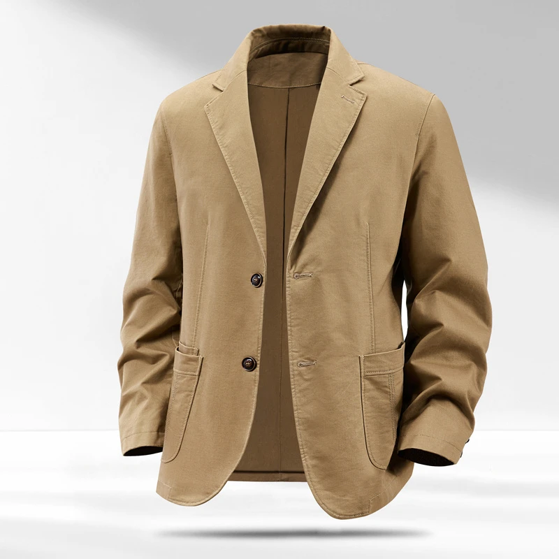 高档纯棉商务休闲西装男士宽松时尚品质水洗棉西服外套春秋季新款